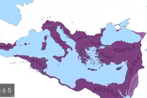 Map of the Eastern Roman Empire at its greatest extent under Justinian I (c. 565 CE