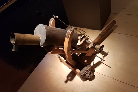Reconstruction of a Byzantine Greek fire flamethrower (Thessaloniki Technology Museum). Incendiary