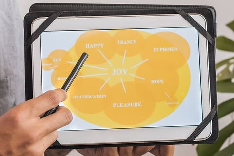 A photo of someone holding an iPad with a diagram on.