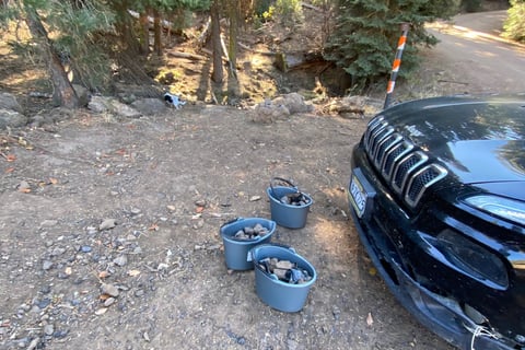 Buckets of obsidian from Davis Creek