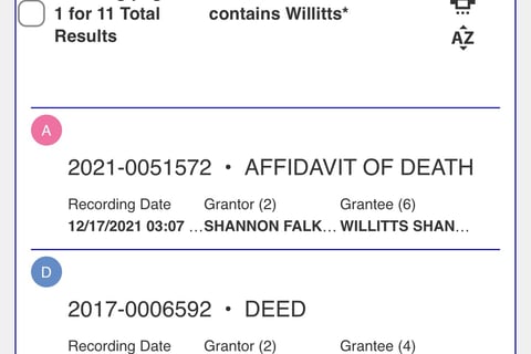Shannon Willitts Affidavit of Death