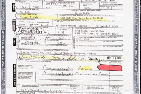 Michael Falk reporting the Death of Gertrude Falk is suspicious in Broward County Florida
