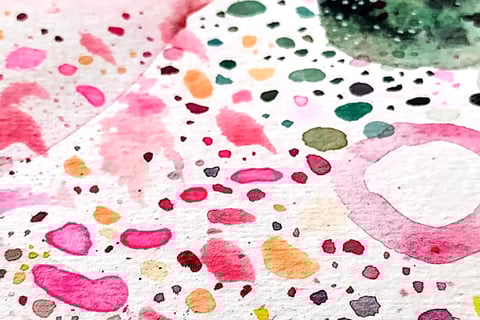 Détails aquarelle abstraite tons roses et verts Eva Girardeau Artiste