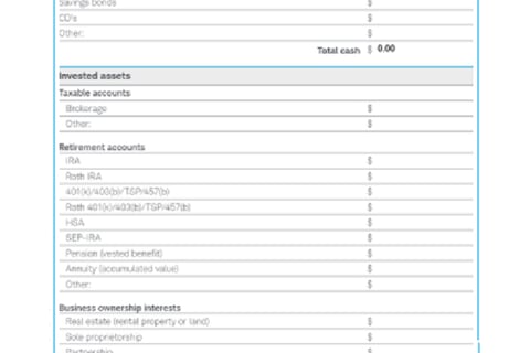 Net Worth Worksheet