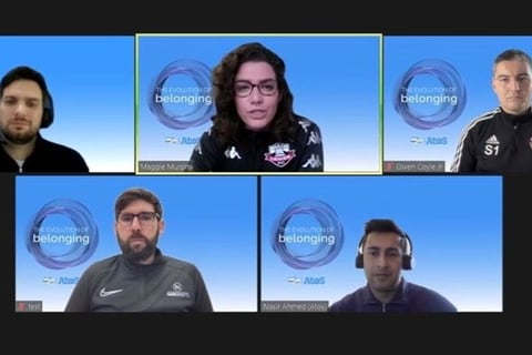Screenshot of "Sports as a driver for belonging" panel discussion.