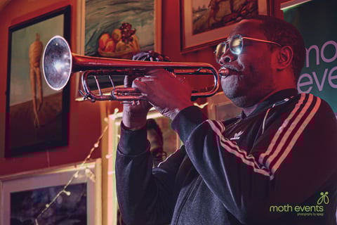Pan Amsterdam a New York rapper and jazz trumpeter at one of Tim's events.