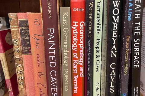 Snapshot of book spines in the ASF library
