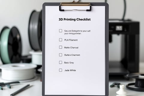 a clipboard with a checklist of 3d printing