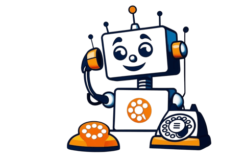a robot with a phone in front of a black background