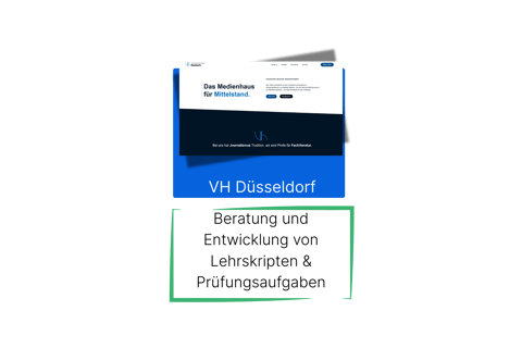 Screenshot der Website von Verlagshaus Düsseldorf – Beratung und Entwicklung von Lehrskripten und Prüfungsaufgaben.