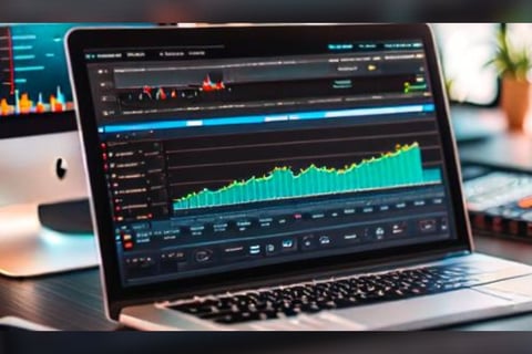 a laptop computer monitor and a monitor screen with a chart of data and data