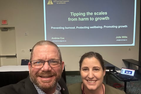 Andrew with co-presenter, Jolie Wills, at the Texas Division of Emergency Management Conference