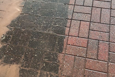 before and after block paving has been pressure washed