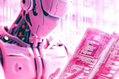 a robot with a clinical folder with sensitive data in his hands