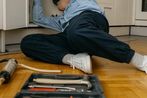 Loodgieter die aan het werk is