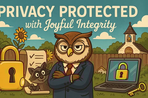 Intelligent looking owl promising to protect privacy at the web site.