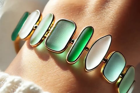 beautiful bracelet featuring sea glass set in gold