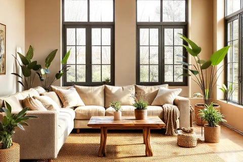 a living room with a couch and a coffee table