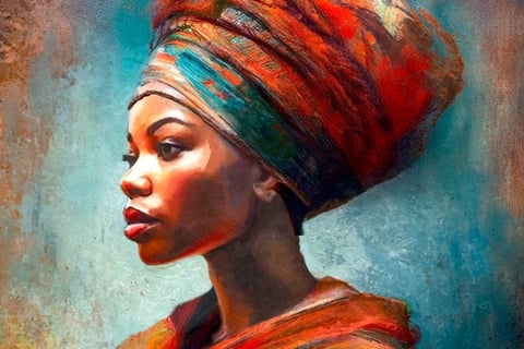 African Queen — a vibrant fine art portrait from Martin Osner’s mixed media & painting collection celebrating African beauty