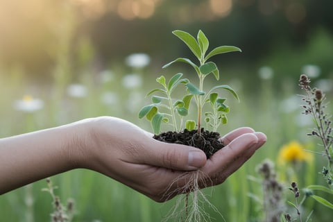 a person holding a plant in their hands