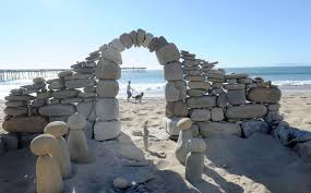 Nativity on beach made from stones