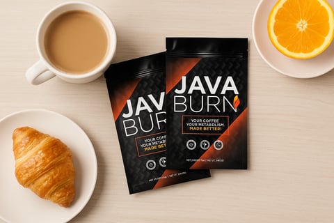 JavaBurn supplement pouches on a breakfast table, promoting metabolism boost&weight loss