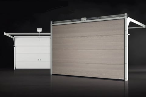 a garage door with a white garage door and a white garage door