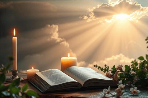 a book opened to show a book with candles and candles
