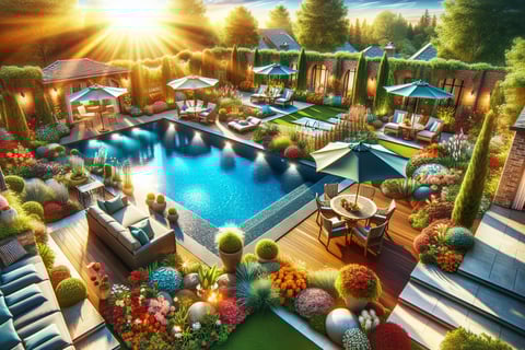 a pool with a pool and a patio area