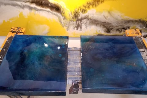two square blue and yellow abstracts