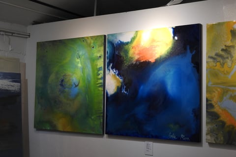 three paintings of abstract paintings of colorful abstracts