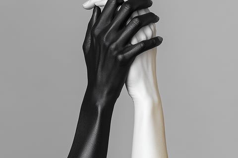 two hands holding hands with black and white hands
