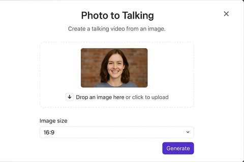 A screenshot showing the Photo-to-Talking feature interface with an example photo being uploaded