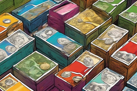 a bunch of money bills and coins in a pile
