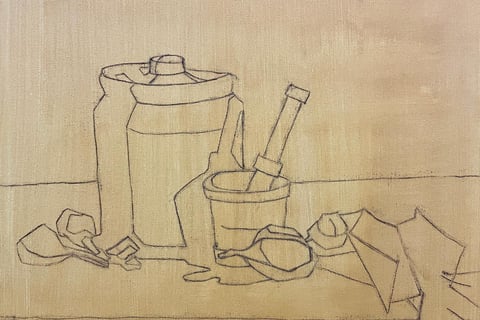 Drawing transfer using charcoal for still life