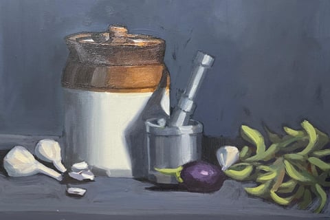 Finished work of still life painting in traditional techniques