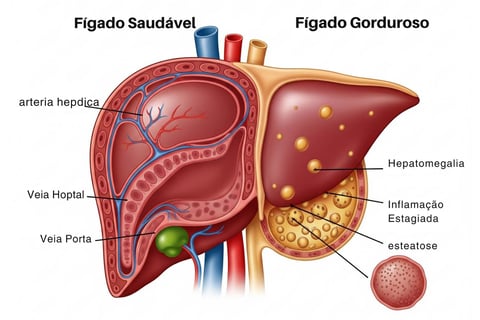 "Comparação visual entre fígado com gordura e fígado regenerado naturalmente"