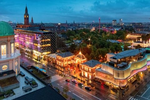 a cityscape of a city at night