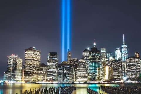 new york -the tribute of the late afternoon light show at the world's end of the