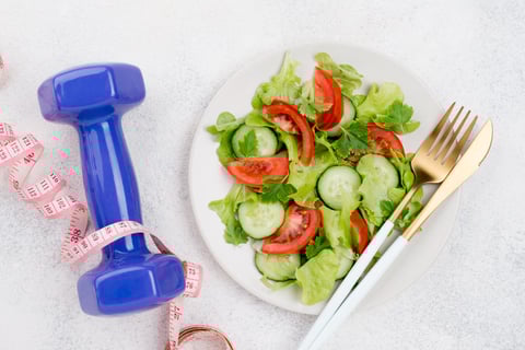 Top view healthy salad on plate
