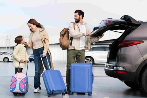 Full picture of family traveling together.