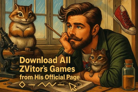 A conceptual portrait with an interpretive image of Zvitor who creates new games.