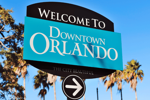 a sign that says downtown orlando