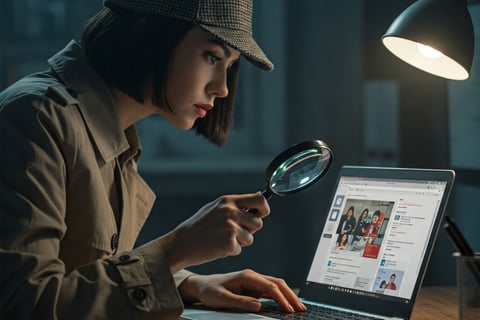mujer investigando proveedor de eventos