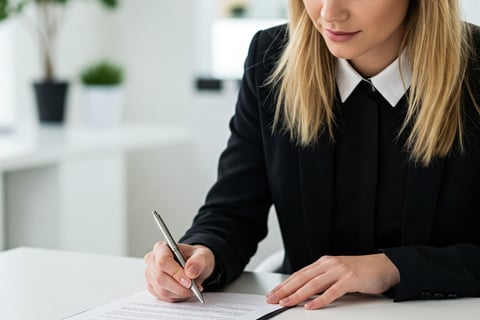 Mujer revisando contrato de eventos