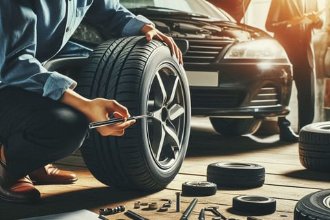 Inspecting a car tire for damage or foreign objects