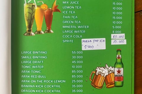 a menu listing on a menu of a restaurant
