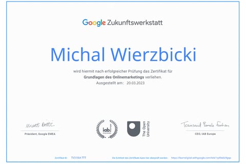 a certificate from google search results