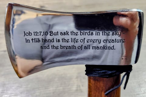 Bible verse on ax head