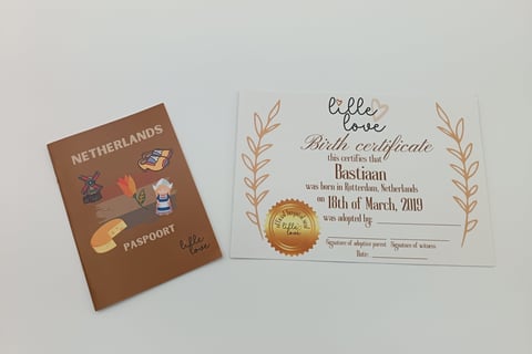 Birth certificate and passport for Lille Love doll